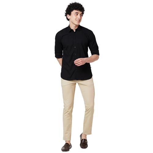 Image of Parx Men's Cotton Blend Solid Pattern Low Rise Tapered Fit Flat Front Casual Trouser