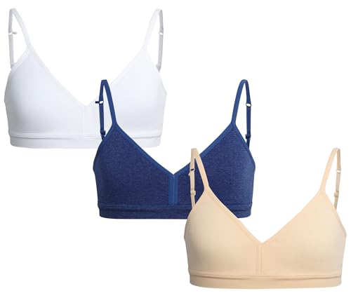 Rene Rofe Girls Training Bra - 3 Pack Seamless Comfort Stretch Cami Bralette, Removable Pads (7-14)