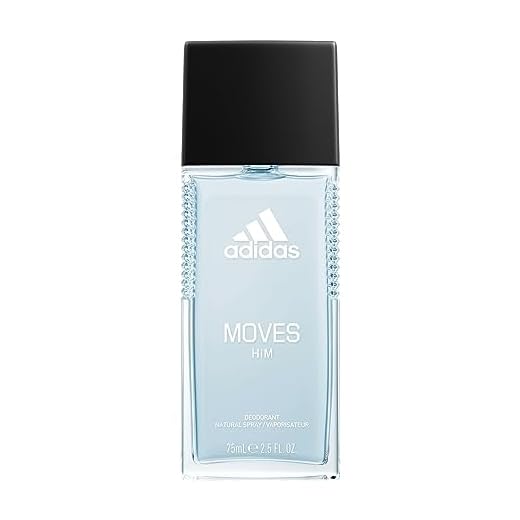 Adidas Moves Him Body Fragrance 2.5 fl oz (Pack of 1) , Notes of Green Apple, Cedarwood, Musk, Men's Fragrance, Long Lasting, Sporty Fragrance, Travel Size