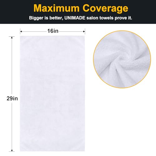UNIMADE Salon Towels 48 Pack, Super Soft Microfiber Hand Towel, Highly Absorbent Hair-Drying Cloth for Gym, Bath, Spa Use and Home Beauty Care - White (16x29 inch)