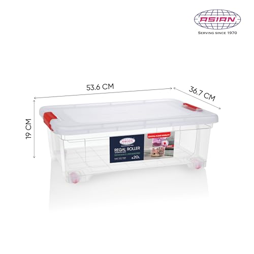 Image of Asian Plastowares - Regal Roller | 20 Ltr - Storage Box | Stackable Organizer for Clothes, Toys, Kitchen, Makeup & More | BPA-Free, Space-Saving Design | Multipurpose Boxes | Transparent