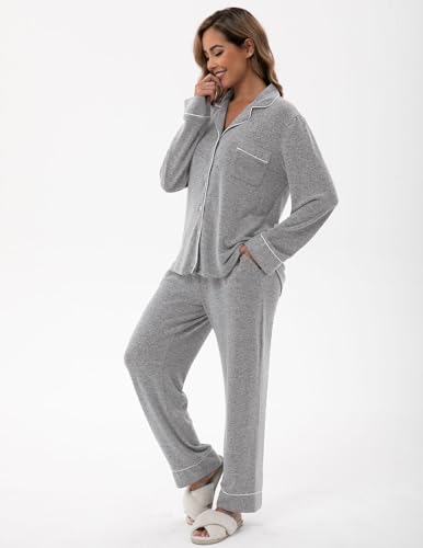 Image of UMBY Silk Satin Pajamas for Women Set 2 Piece Silk Pjs Long Sleeve Top Cozy Sleepwear Silky Pajamas