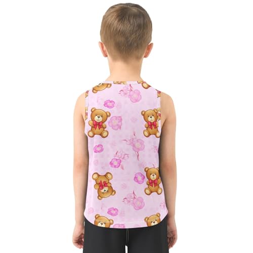 J JOYSAY Teddy Bear Cherry Blossoms Boys Tank Top Sleeveless Muscle Shirts Quick Dry Kids T-Shirts 3-15T3