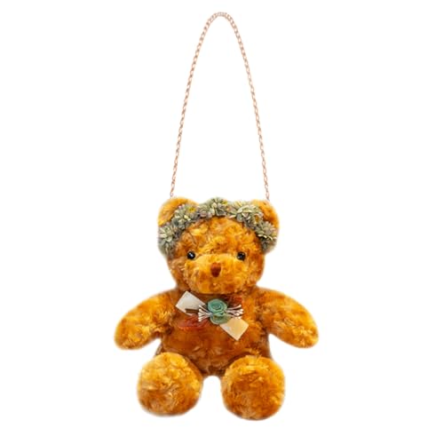 Pochette marron 40 cm avec bandoulière réglable et peluche douce