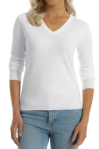 Image of QUALFORT Women's Sweaters Long Sleeve Soft Lightweight Basic Knitted Pullover Sweater