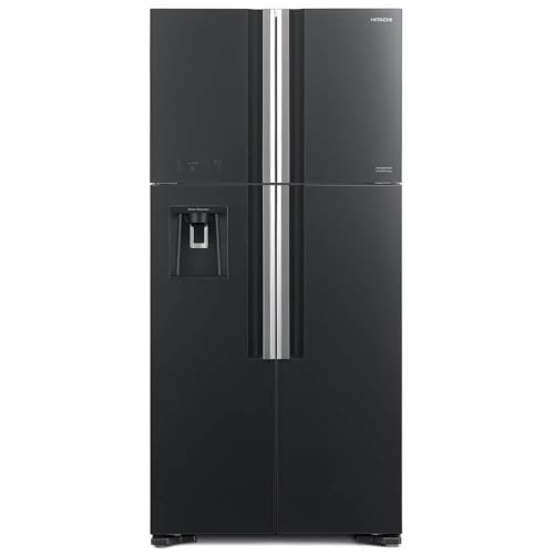 Hitachi 760L Gross, Net 540L, Side By Side 4 Doors Premium Refrigerator, 10 Year Warranty on Inverter Compressor, No Frost Fridge, Dual Fan Cooling, Movable Twist Ice Tray, Glass Grey-RW760PUK7GGR