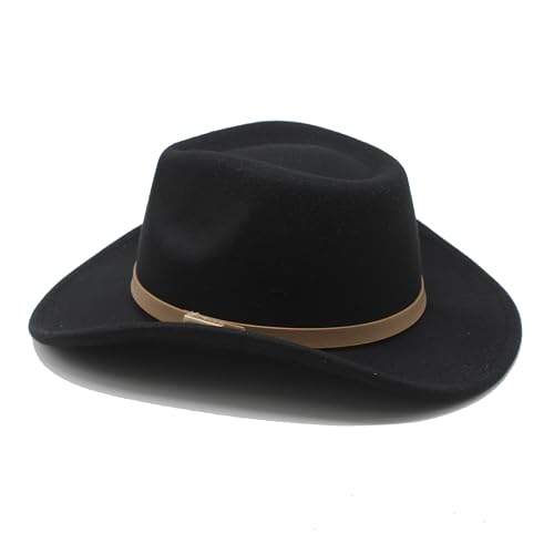 Image of LIDHAY Women Men Classic Felt Wide Brim Western Cowboy Cowgirl Hat with Belt Buckle