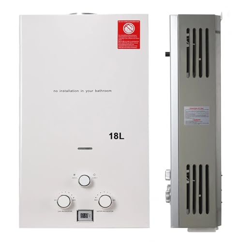 NICCOO Calentador de agua de gas propano de 18 L, calentador de agua portátil instantáneo, sin tanque, ducha de camping, color blanco