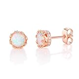 GEMSME Rose Gold Plated Opal And Cubic Zirconia Created Crown Stud Earrings 6mm