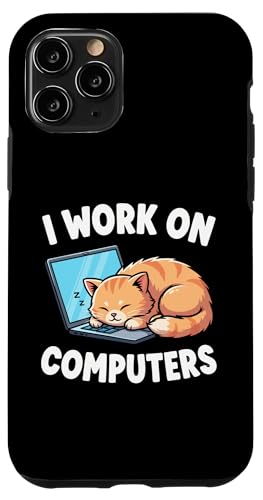 眠っている猫 I Work on Computer Funny Geek スマホケース iPhone 11 Pro 用