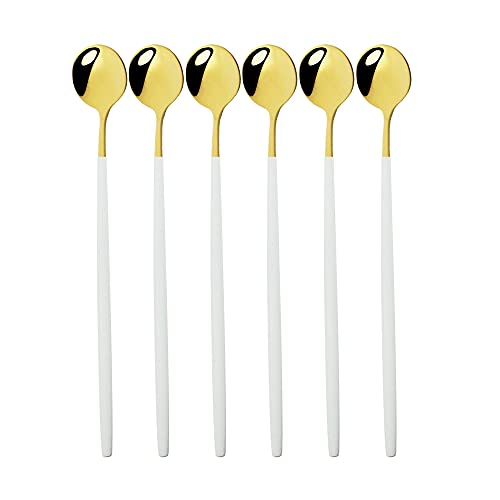 Gugrida Bar Spoon, Stir Sticks, 6pcs 8.26 Inches Stainless Steel Small Coffee Spoon,Mixing Spoon Cocktail Stirrers,Drink Stirrer Stirring Long Handle Cocktail Shaker Spoon for Stirring all Liquids