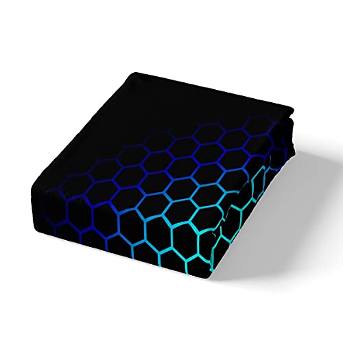 Loussiesd Hexagonal Bedding Set 3D Geometric Honeycomb Duvet Cover for Kids Boys Girls Luxury Beehive Hexagon Comforter Cover Neon Blue Teal Black Decor Bedspread Cover 2Pcs Single - Image 4