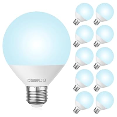 DEGNJU LED Vanity Light Bulbs, 60W Equivalent, Bathroom Light Bulbs 5000K Daylight White, 800 Lumens, G25 Globe Bulb for Makeup Mirror, Round Shape, 7W, 120V, Non-Dimmable, 10 Pack