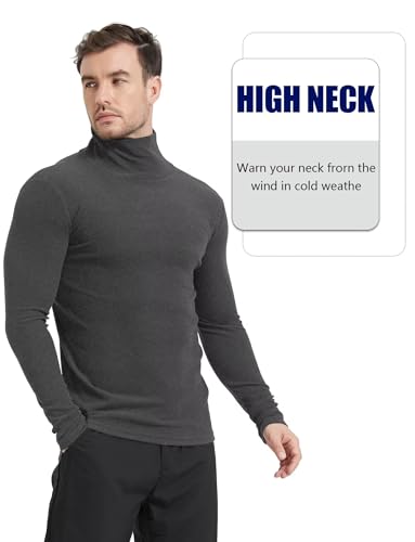 2 Pack Men's Thermal Casual Slim Fit Basic Tops Double-Sided Fleece Lined Knitted Turtleneck Pullover Sweater4