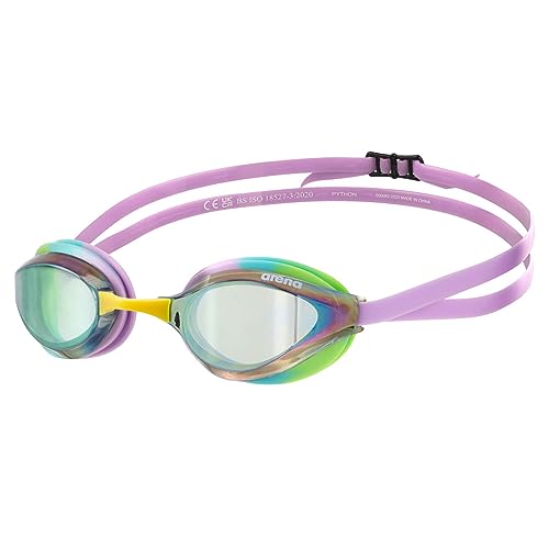 Image of ARENA Unisex Python Racing Swim Goggles for Men and Women Anti-Fog No Leak Max Comfort Dual Strap, Mirror /Non-Mirror Lens