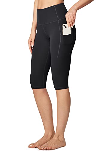 Ewedoos Capri Leggings for Women with Pockets Women's Capris Knee Length High Waisted Yoga Pants Compression Workout Leggings Black