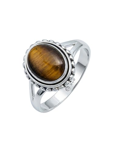 mantraroma Bague femme en argent 925 Oeil de tigre pierre précieuse marron simple grande moderne