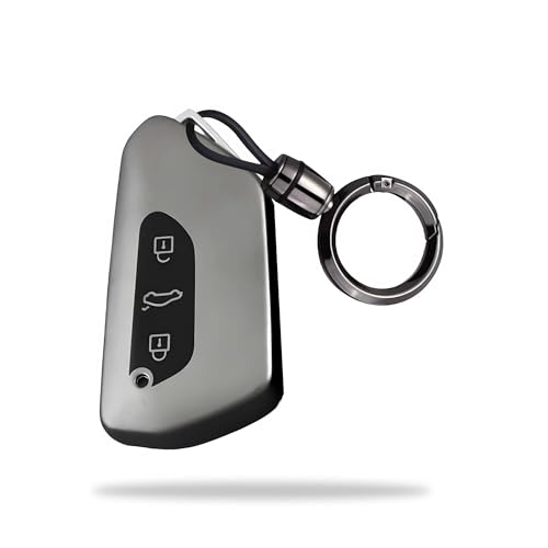 Image of SIAGO TPU Key Cover and Round Key Chain Compatible with Koda Kodiaq, Octavia 2021 Onwards 3 Button Flip Key (Grey)