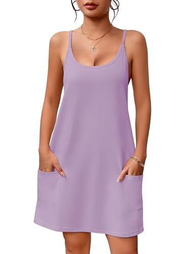 Image of Ekouaer Nightgowns for Women Cotton Sleepwear Sexy Sleep Shirt Adjustable Spaghetti Strap Night Gowns with Pockets S-3XL