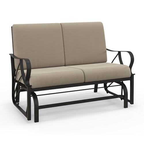 COSTWAY - COSTWAY Banc à Bascule de Jardin avec Coussin, Fauteuil à Bascule en Métal avec Accoudoirs Incurvés, Chaise Berçante Ergonomique, pour Jardin, Cour, Porche, Terrasse