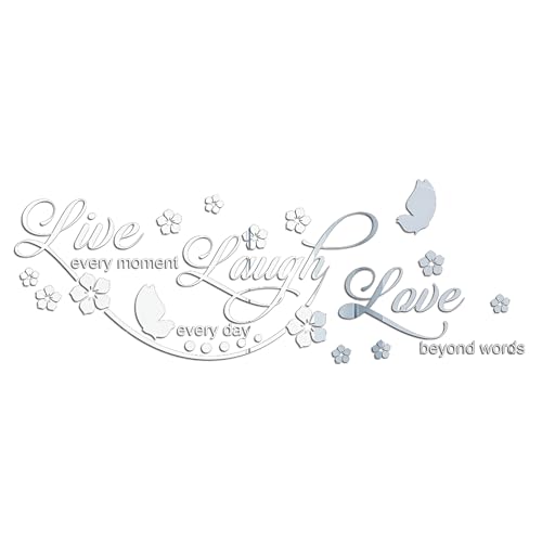 Sicheii Live Laugh Love Mirror Decal, Inspirational Wall Stencils Peel and Stick Quotes