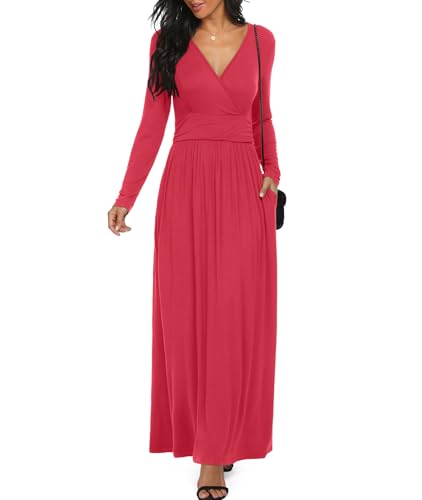 Image of LILBETTER Women Long Sleeve Deep V Neck Loose Plain Long Maxi Casual Dress