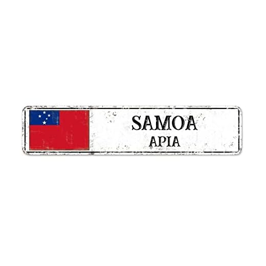 Samoa flagga gatuskylt anpassad huvudstad Samoa metallskylt stad souvenir metallskylt land souvenir vintage rustik väggkonst rolig present till utländsk vän, granne 45 x 10 cm