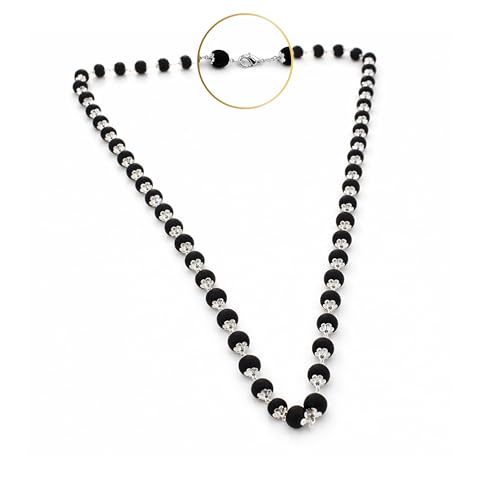 Image of Karungali Malai Silver Plated Original 8mm | Certified Ebony Beads Mala 54 Beads Goverment Lab Test Certification Mala with German Silver Cap | Authentic Karungali Malai for Spiritual Protection - 1 Piece