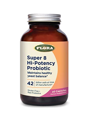 Flora Super 8 Hi Potency Probiotics 60 Count - Healthy Yeast Balance & Digestive Health - For Men & Women - 42 Billion CFU, Raw, Gluten Free - Up to 2 Month Supply