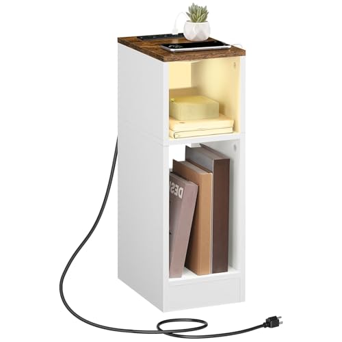 MAHANCRIS Narrow Nightstand, Slim End Table with Charging Station and