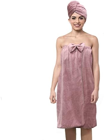 One Boat Bath Wrap Towels for Women, Microfiber Wearable Bath Towel and Head Cover for Bathroom Shower, Adjustable Soft Spa Bathroom Shower Wrap Towel with Velcro, Absorbent (Purple)