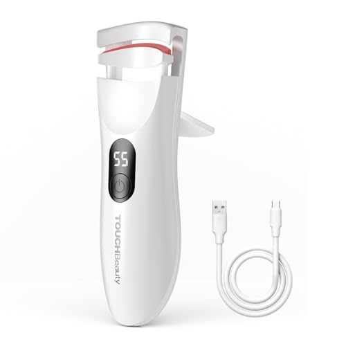 TOUCHBeauty Rizador de pestañas climatizado con indicador LED, rizador de pestañas eléctrico con 3 ajustes de temperatura, oscilación natural con silicona térmica, calentamiento rápido de 10 segundos