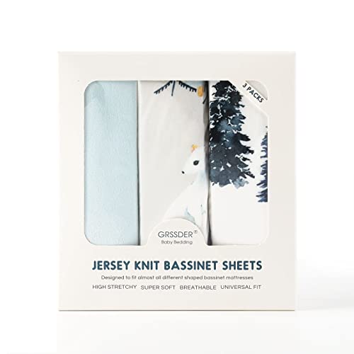 Image of GRSSDER Stretchy Ultra Soft Fitted Bassinet Sheet Set 3 Pack, Universal Fit for Bassinets Baby Cradle Moses Basket Oval Rectangle Mattress Snug and Safe, Cute Wild Forest Mongooses for Baby