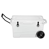 FOROUT60 QT Hard Cooler with Wheels, Ice Chest with Heavy Duty Rubber Latches, 3 Inch Insulated Walls Keeping Ice Cold for Days, Great for the Beach, Boat, Fishing, Barbecue or Camping White/Navy blue