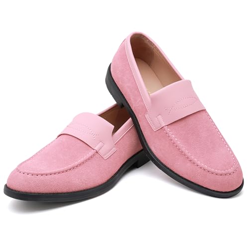 XQWFH Mens Velvet Loafers Dress Shoes for Men Mens Loafers for Party Dancing Penny Slip-On Prom Smoking Slippers Men Casual Shoes Pink