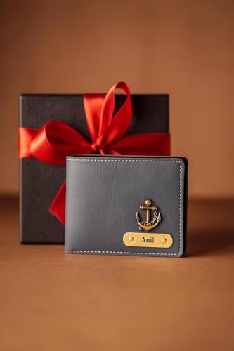 Image of Personalized Name & Charm Leather Wallet Mens Giftset | Valentine Propose Day Gift for Men Boy Husband Father Boyfriend Friend Family Lover Office Couples