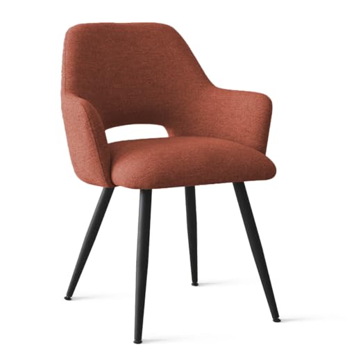 Image of Finch Fox Motel Luxurious Home Collection Upholstery Fabric Arm Dining Room Chairs in Rust Color with Black Metal Powder Coated Legs (Set of 2)