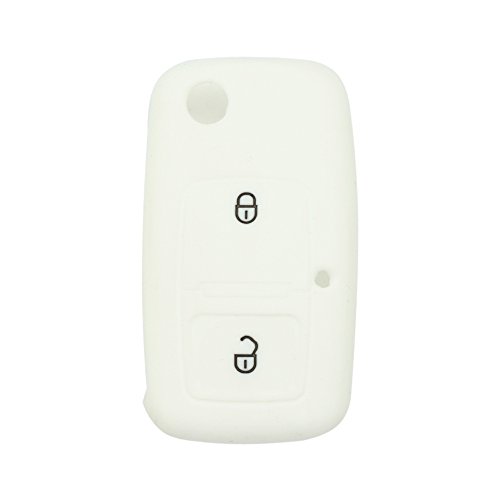 BROVACS Silicone Cover Protector Case Holder Skin Jacket Compatible with VOLKSWAGEN Passat Golf Bora Touran Polo 2 Button Flip Remote Key Fob CV9805 White