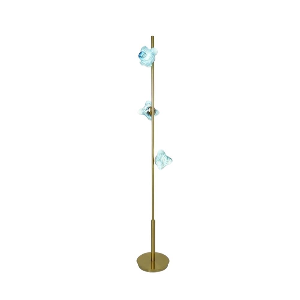 Floor Lamp Blue Glass Floor Lamp Beside the Sofa in the Living Room and a Golden Iron Table On the Bedside in the Bedroom