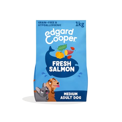 Edgard & Cooper Crochette Cani Adulti Per Cani Di Taglia Medium (1kg), Salmone Fresco, Ricetta Ipoallergenica Con Zucca, Cavolo Riccio e Patata Dolce Senza Farine Di Carne