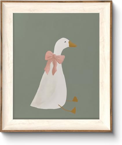 Image of ASTRDECOR Silly Goose Wall Art, Cute Goose Print with Coquette Pink Bow, Farm Animal Canvas Poster for Bedroom, Nursery, Apartment, Aesthetic Animal Decor, Funny Goose Artwork, 10x12 Inch Print