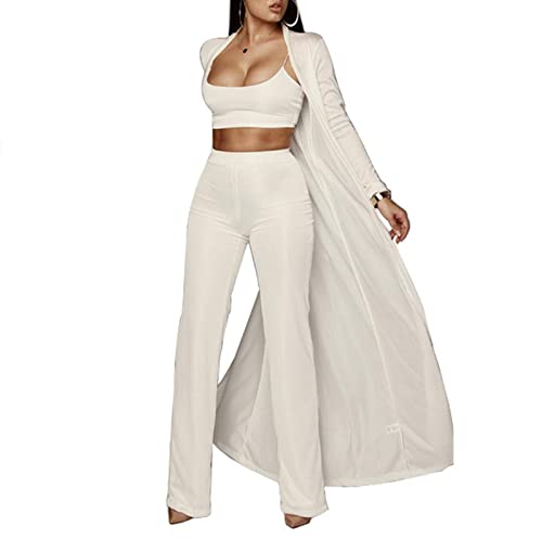 Image of Women's 2 Piece Outfits Set Ribbed Short Sleeve Casual Crop Top Wide Leg Pants Suit Set