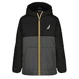 Nautica Boys' Heavyweight Hooded Bubble Jacket with Polar Fleece Lining, Colorblock True Black, 14-16