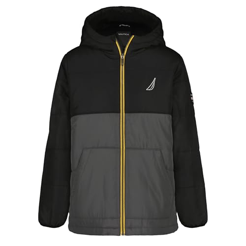 Nautica Boys' Heavy Weight Hooded Bubble Jacket with Polar Fleece Lining