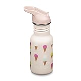 Klean Kanteen 12 oz Classic Kid's Water Bottle with Flip Seal Sport Cap & Straw - 100% Leakproof Cap - Durable Stainless Steel Material - Lightweight & Easy-Grip - BPA-Free - Ice Cream