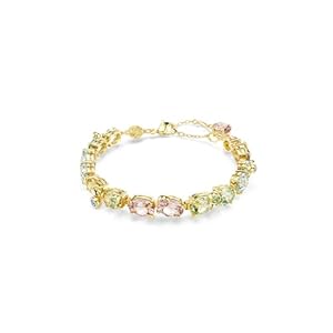 Swarovski Gema Tennis bracelet, Mixed cuts, Multicolored, Gold-tone finish