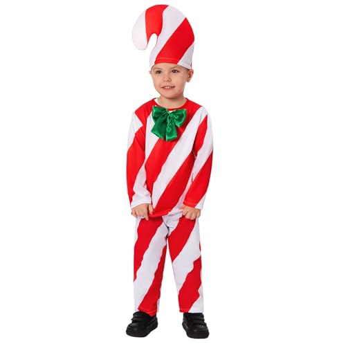 Toddler Boy Candy Cane Outfit Long Sleeve Striped Bowtie Tops + Pants + Hat Little Kids Christmas Photoshoot Clothes