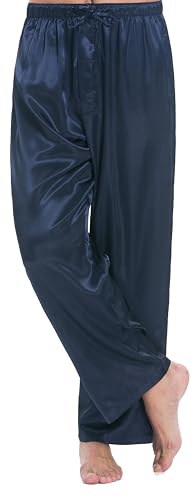 Lavenderi Mens Satin Pajama Pants, Long Pajama Bottoms with Drawstring