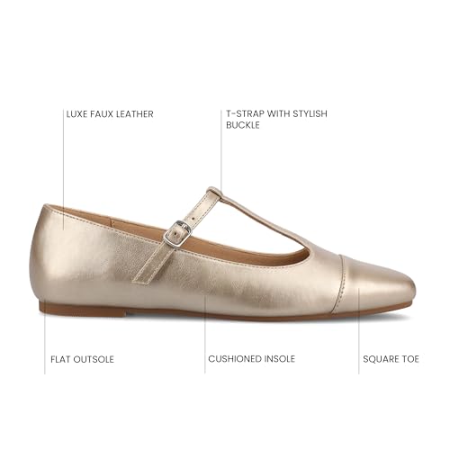 Journee Collection Womens Theah Mary Jane Buckle T-Strap Dress Flats Cushioned Two Tone Square Cap Toe Fashion Shoe3