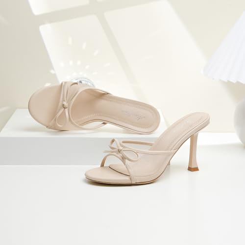 Image of Mostrin Kitten Heels for Women Round Toe Heels With Bow Vintage Mules Sexy Slip on Stiletto Backless Sandals for Party Daily